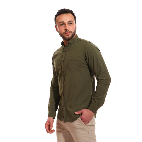 full sleeves plain buttoned shirt - olive