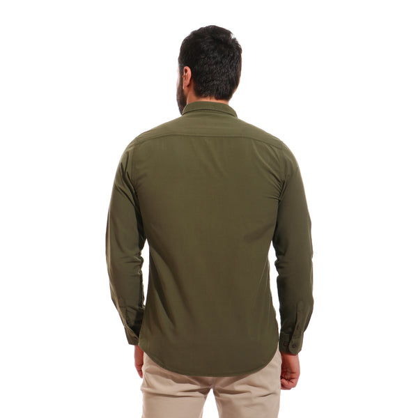 full sleeves plain buttoned shirt - olive