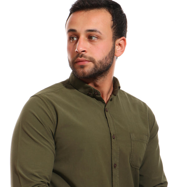 full sleeves plain buttoned shirt - olive