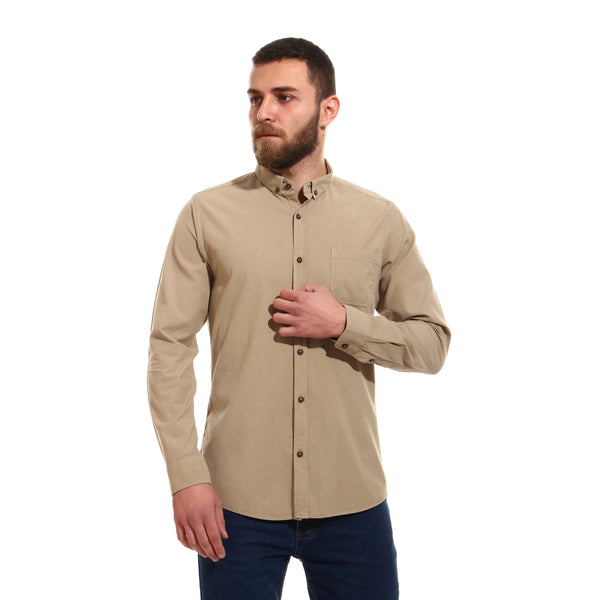 full sleeves plain buttoned shirt - beige