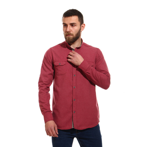 قميص بأكمام طويلة بأزرار كاملة - أحمر هيذر