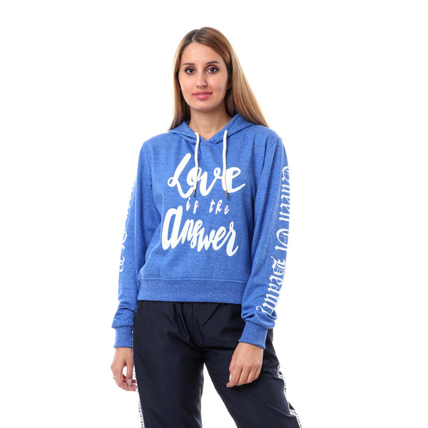 "Love Is The Answer" Printed Hoodie - Heather Blue