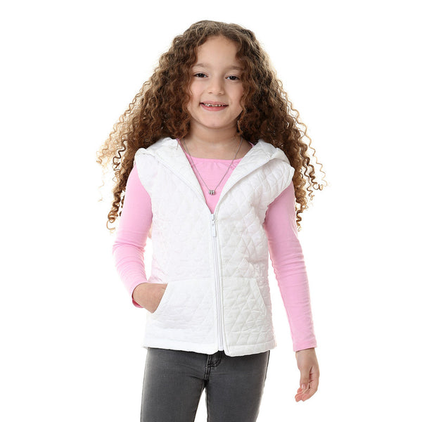 girls quilted patterned vest - white