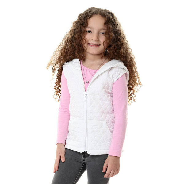 girls quilted patterned vest - white