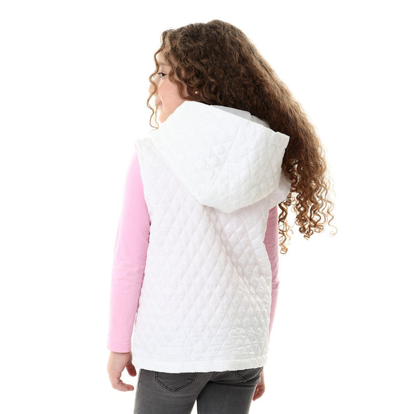 girls quilted patterned vest - white