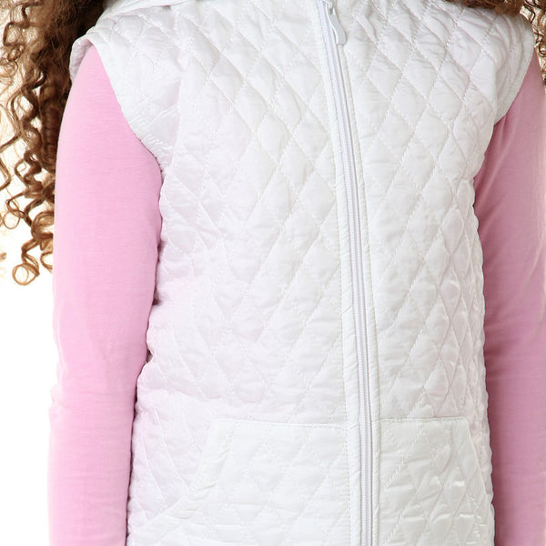girls quilted patterned vest - white