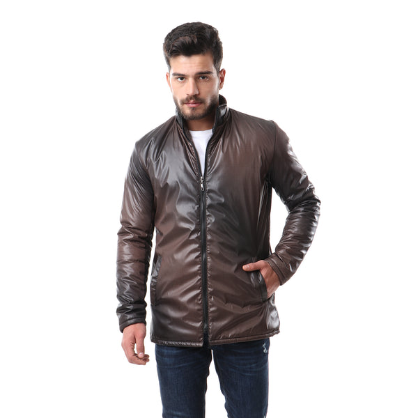 Fashionable Zipper Jacket - Brown