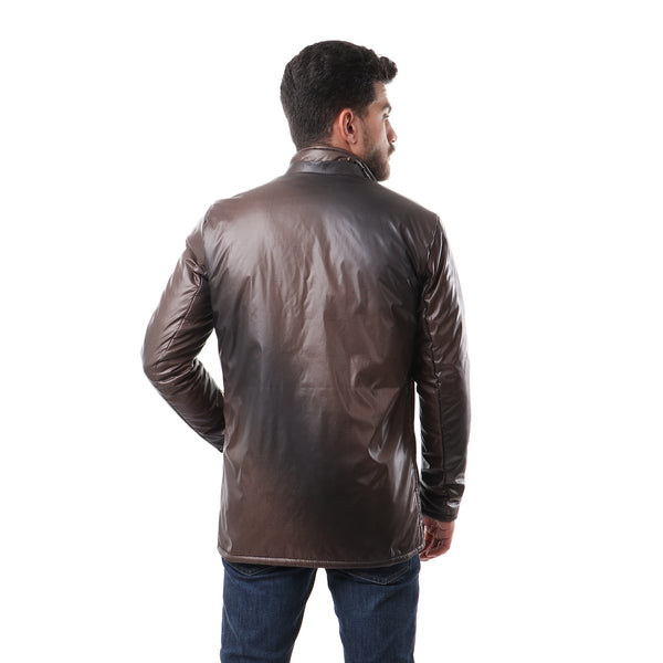 Fashionable Zipper Jacket - Brown