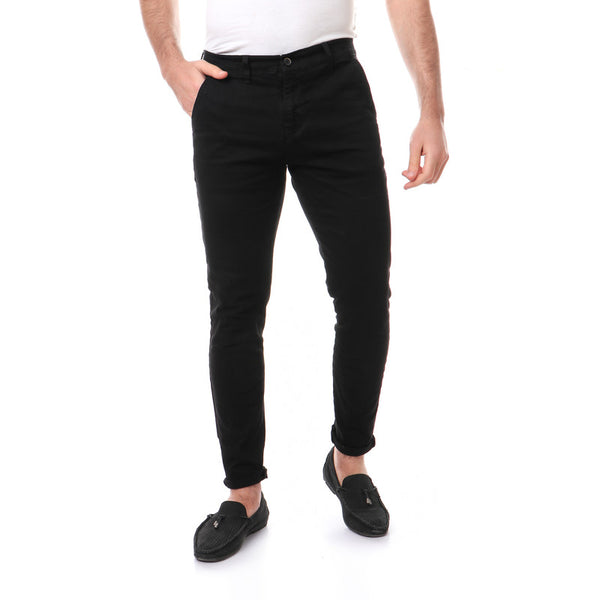 slim fit gabardine plain pants - black