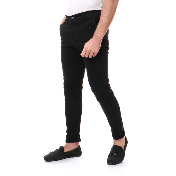 slim fit gabardine plain pants - black