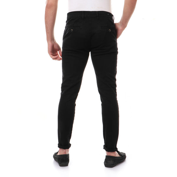 slim fit gabardine plain pants - black