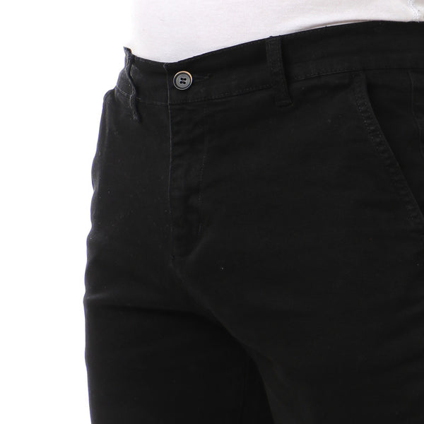 slim fit gabardine plain pants - black
