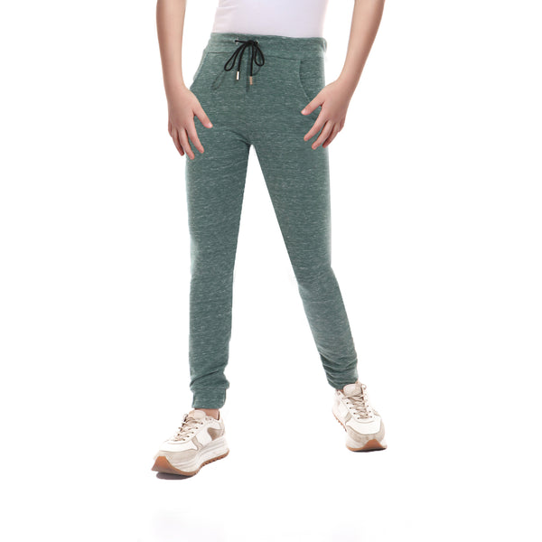 Elastic Waist Heather Green Girls Pants