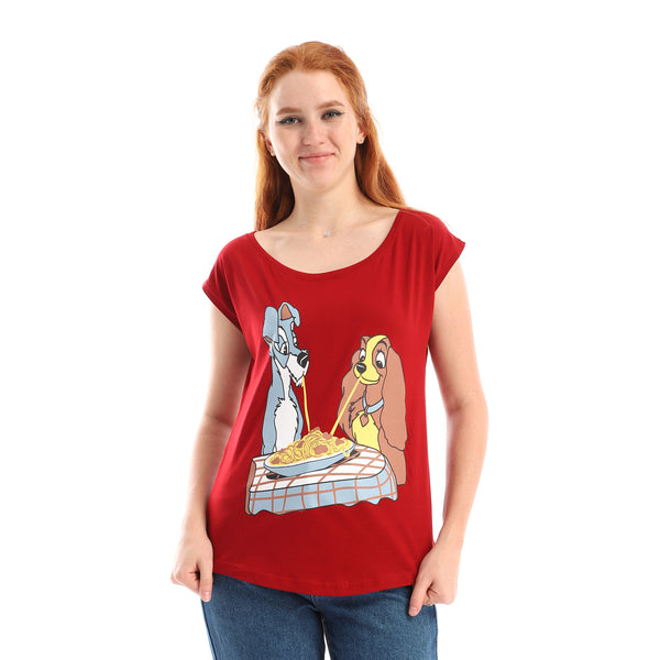 lady and the tramp printed t-shirt for women  dark red