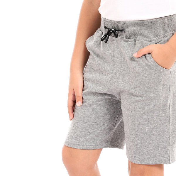 cotton elastic waist comfy short - light grey