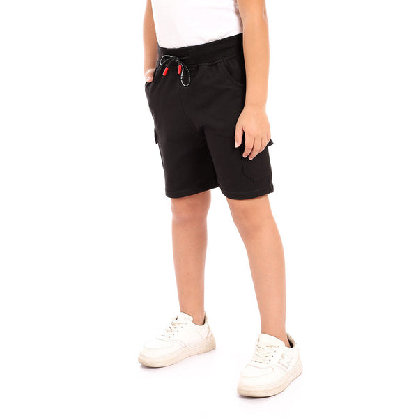 جيوب جانبية للأولاد بخصر مطاطي قصير - أسود