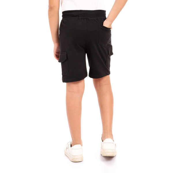 boys side pockets elastic waist short - black
