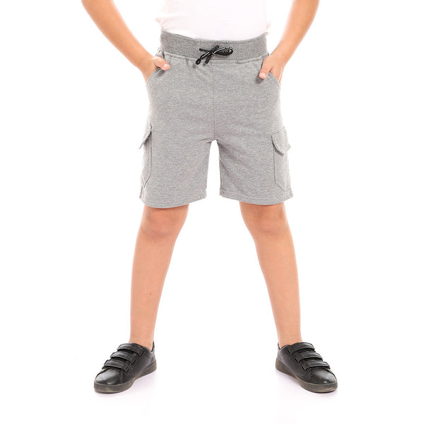 boys side pockets elastic waist short - light grey