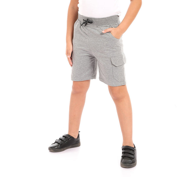boys side pockets elastic waist short - light grey