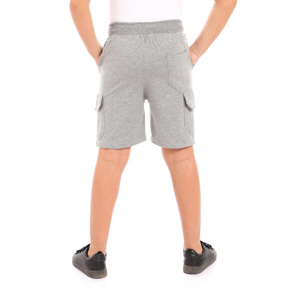 boys side pockets elastic waist short - light grey