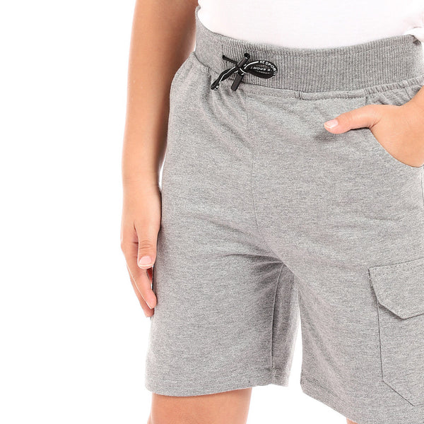 boys side pockets elastic waist short - light grey