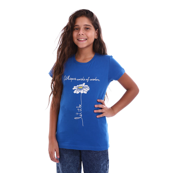 Girls Embroidered "Girls Power" Blue Tee