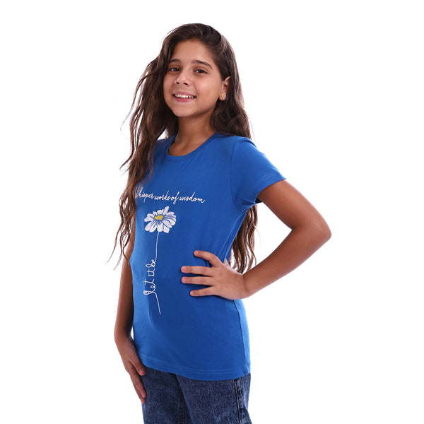 Girls Embroidered "Girls Power" Blue Tee