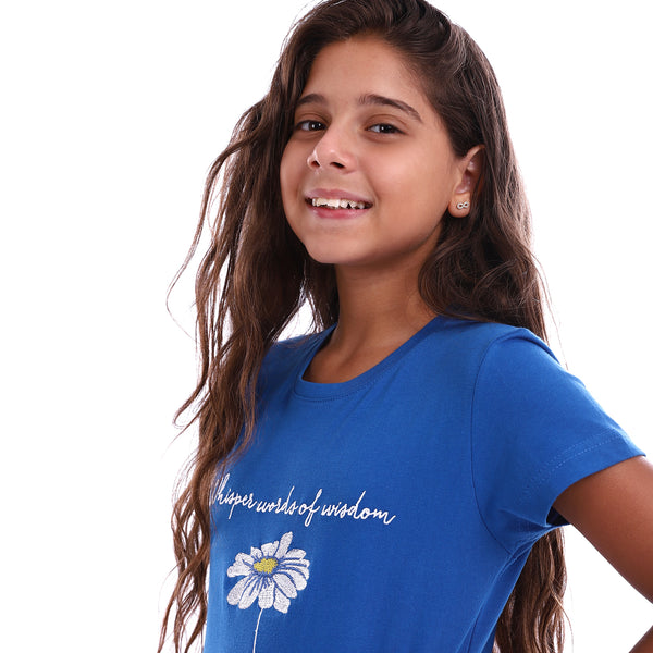 Girls Embroidered "Girls Power" Blue Tee