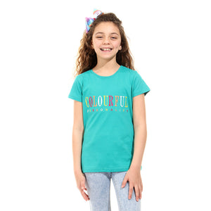 embroidered cotton girls t-shirt - turquoise green