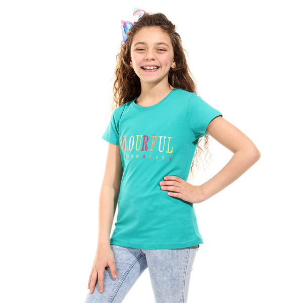 embroidered cotton girls t-shirt - turquoise green