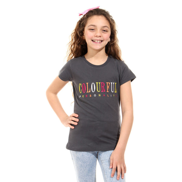 embroidered cotton girls t-shirt - dark grey
