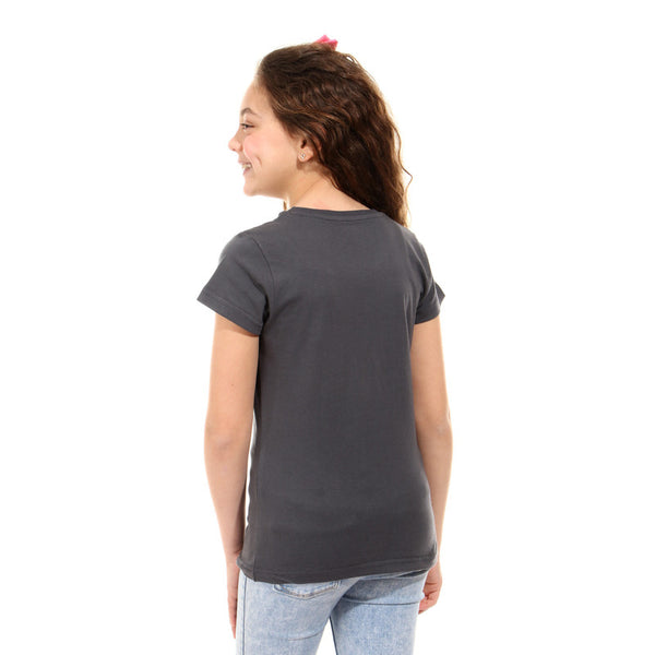 embroidered cotton girls t-shirt - dark grey