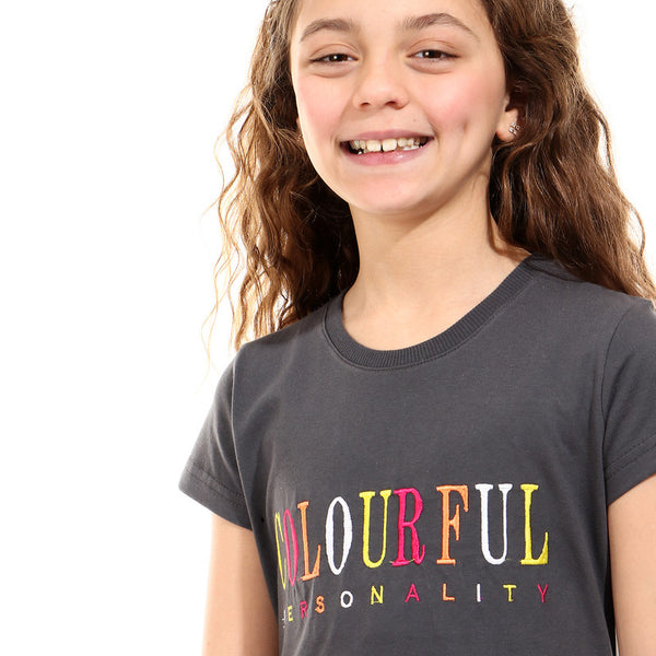 embroidered cotton girls t-shirt - dark grey