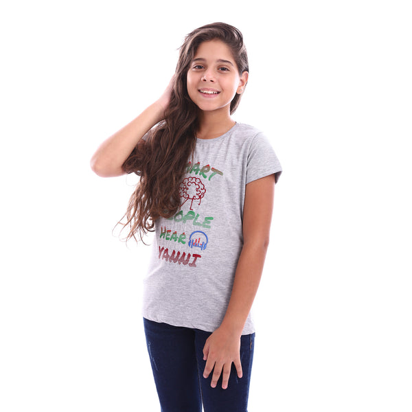 Girls Embroidered "Yanni" Heather Grey Tee