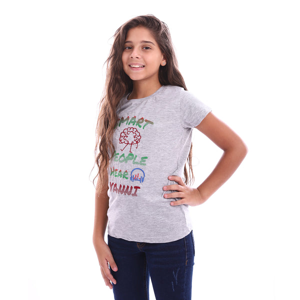 Girls Embroidered "Yanni" Heather Grey Tee