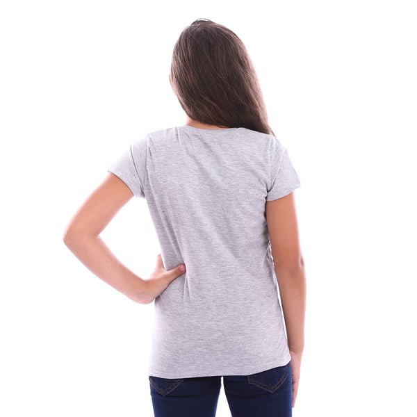 Girls Embroidered "Yanni" Heather Grey Tee