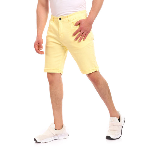 gabardine ribbed hem zipper short - light yellow