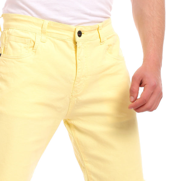 gabardine ribbed hem zipper short - light yellow