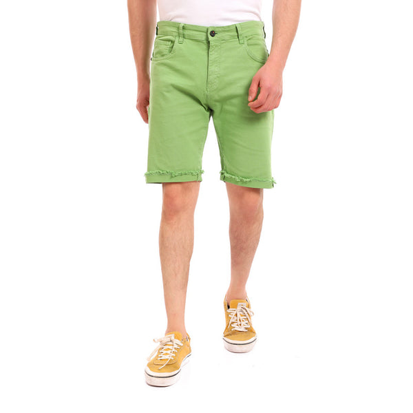 gabardine ribbed hem zipper short - green