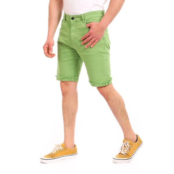 gabardine ribbed hem zipper short - green