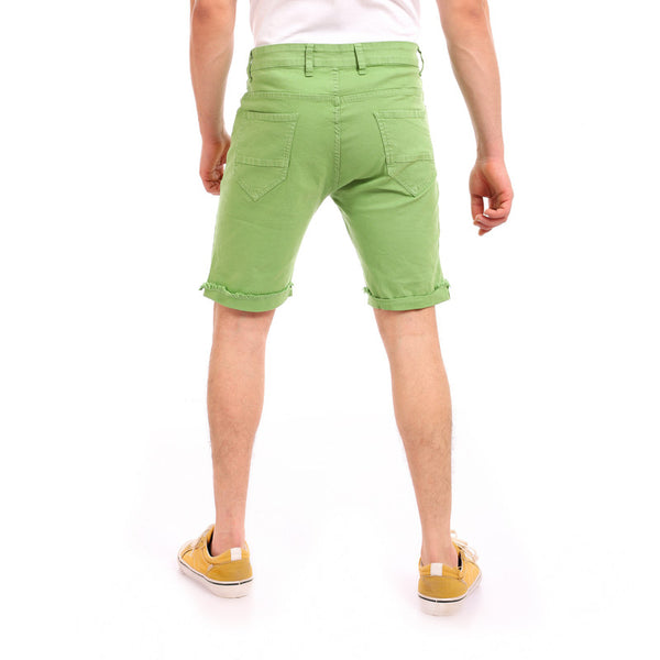 gabardine ribbed hem zipper short - green