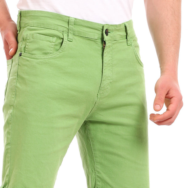 gabardine ribbed hem zipper short - green