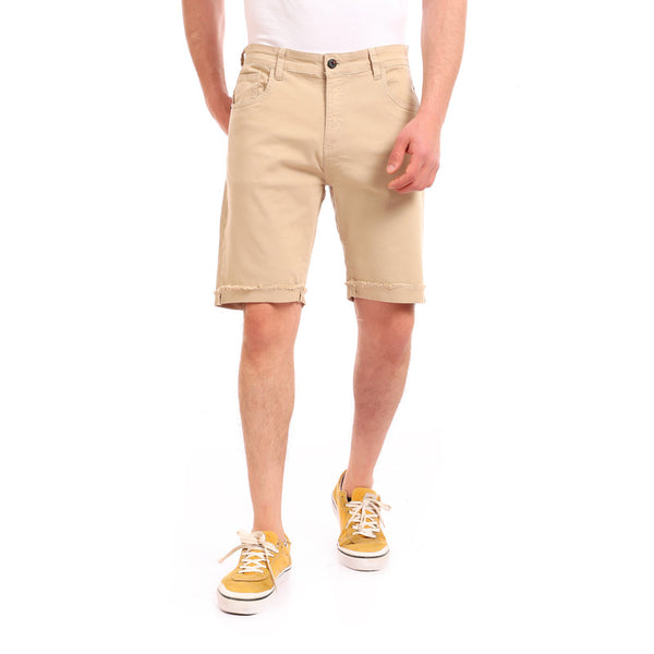 gabardine ribbed hem zipper short - beige