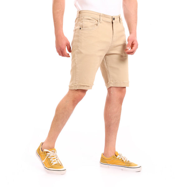 gabardine ribbed hem zipper short - beige