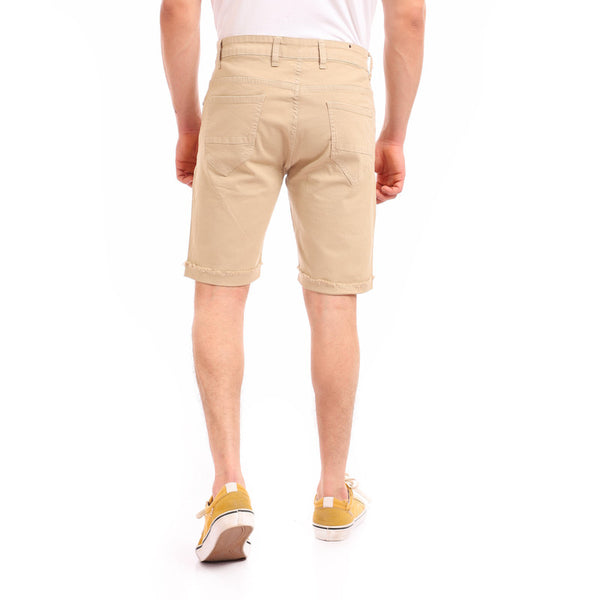 gabardine ribbed hem zipper short - beige