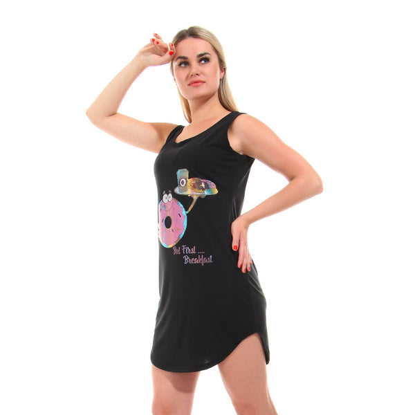 Printed " You Make My Heart Smile" Sleepshirt - Black