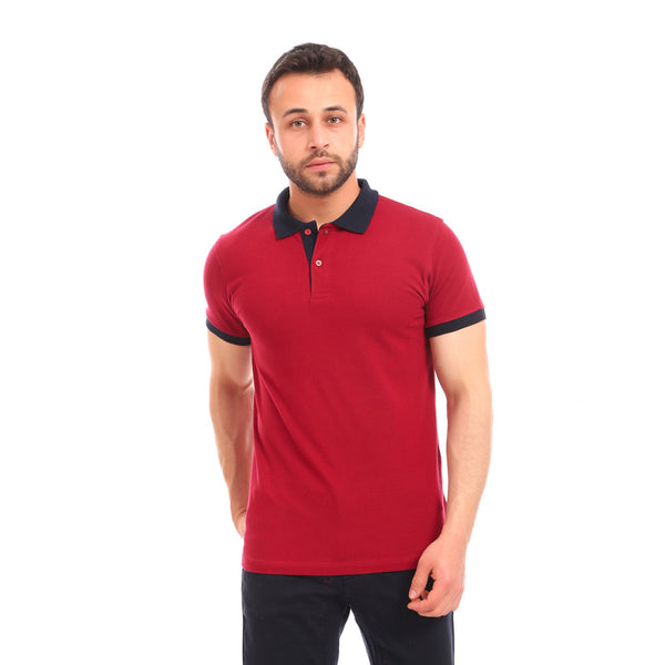 upper buttoned turn down collor polo shirt - burgundy - black