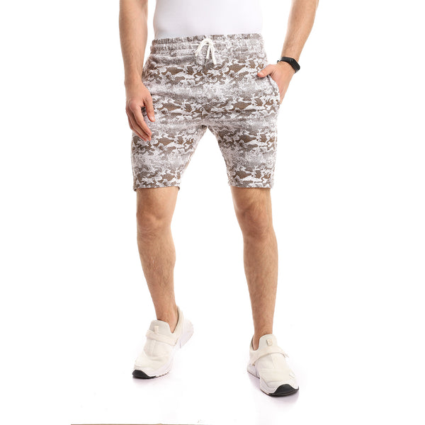 patterned cotton slip on brown - white shorts