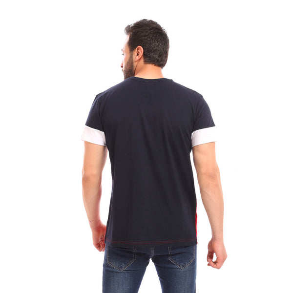 color block casual t-shirt - navy blue - white - red