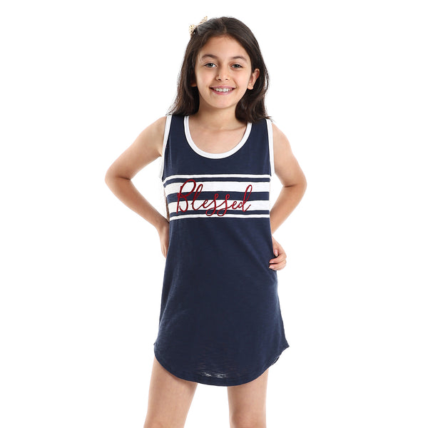 Girls Front Stitched "Blessed" Tank Top - Navy Blue